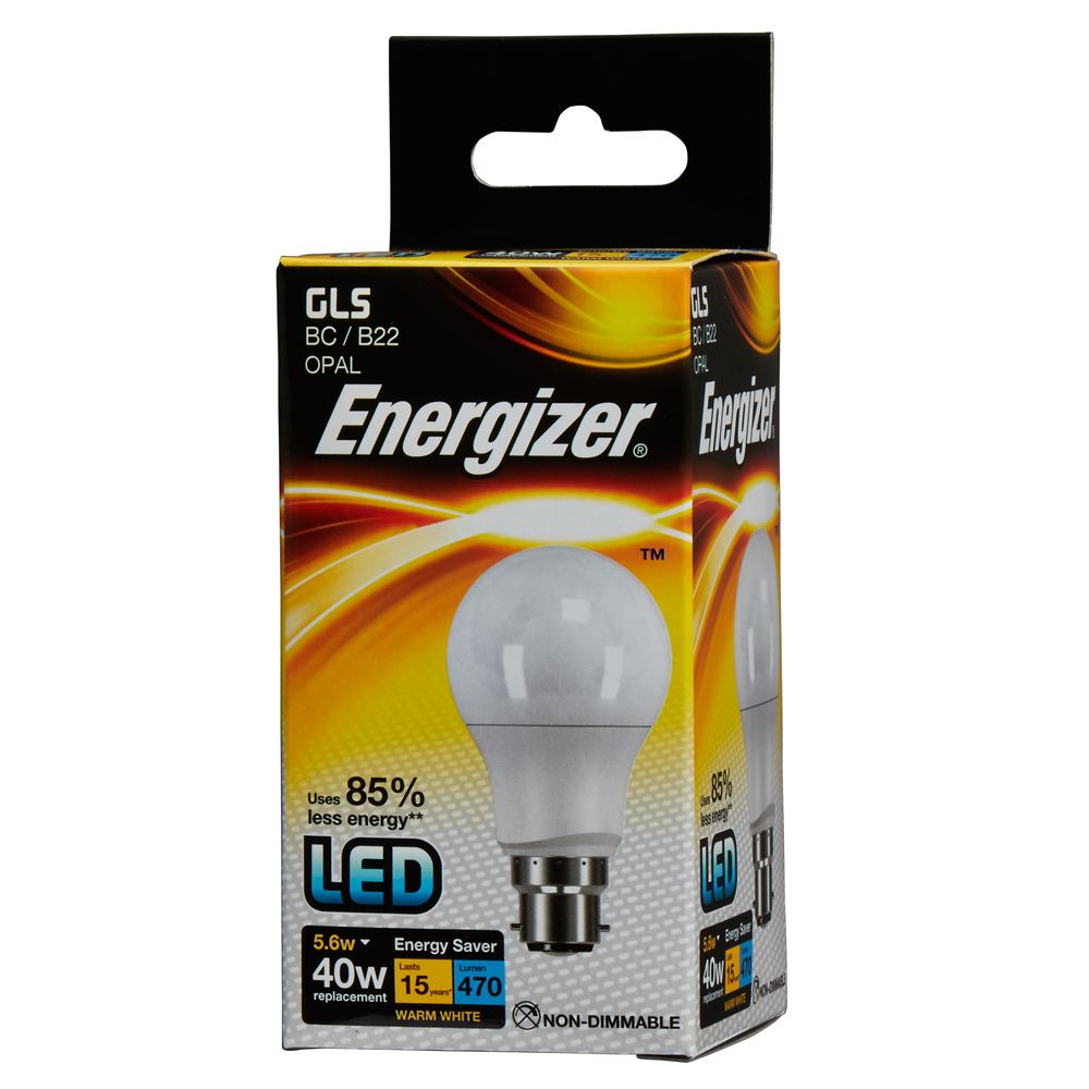 Energizer 6W (40W) LED Standard Shape Bulb GLS BC B22 - Warm White