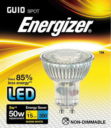 Energizer LED GU10 5 Watt 50 Watt Equivalent glass warm white