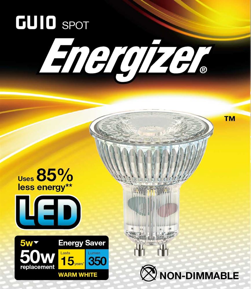 Energizer LED GU10 5 Watt 50 Watt Equivalent glass warm white